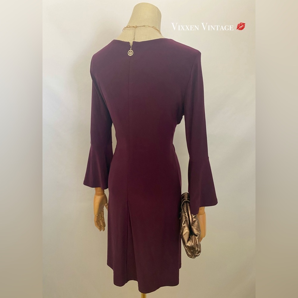 TOMMY HILFIGER 'BELL SLEEVE SHEATH DRESS' IN AUBERGINE - Picture 3 of 5
